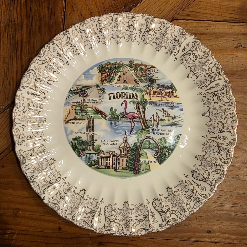 Decorative Florida Souvenir Plate with Intricate Design 10" VGC